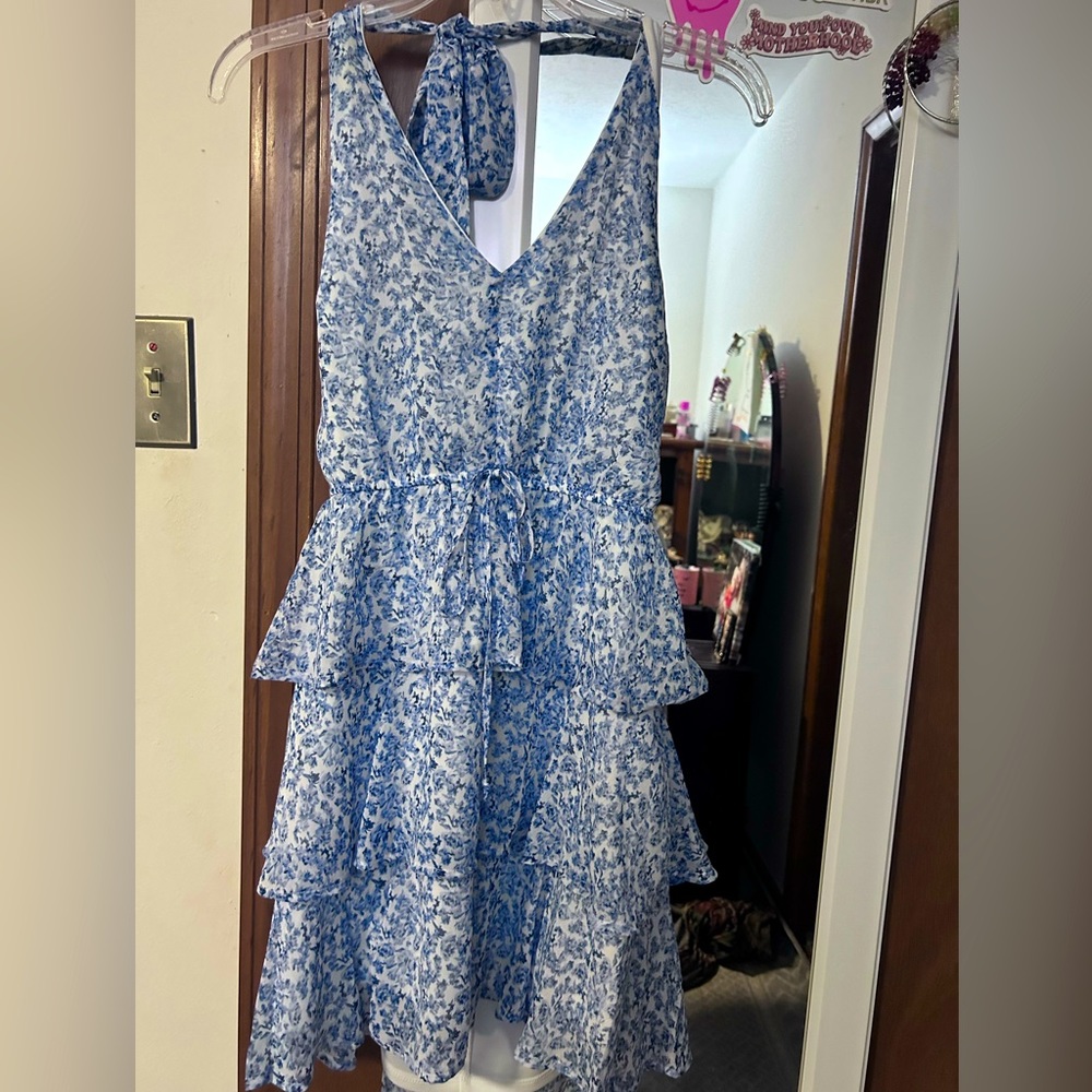 Trixxi blue floral halter dress size large NWT